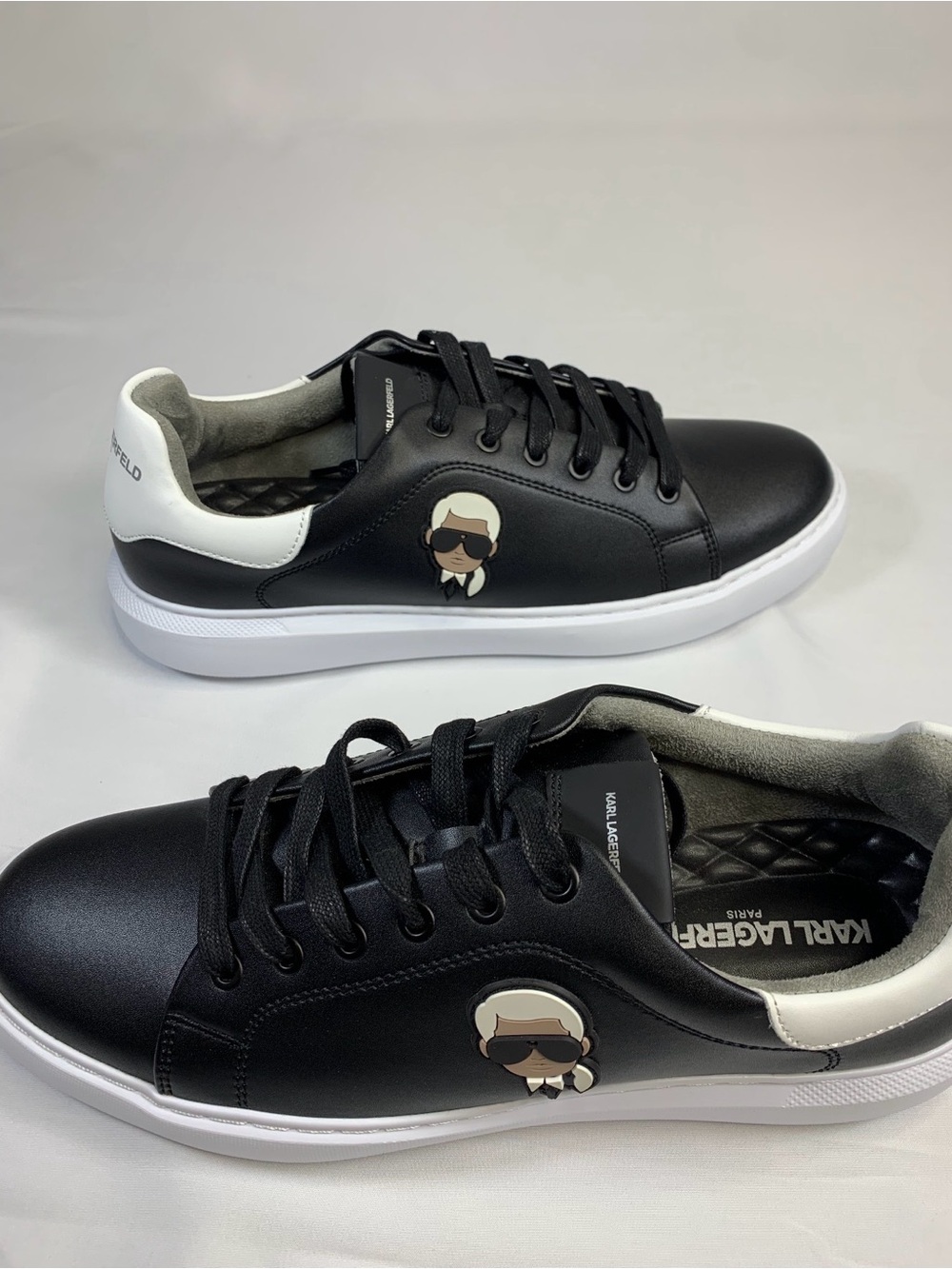 Karl Lagerfeld NEW Black & White Low-Top Sneakers with Icon Patch